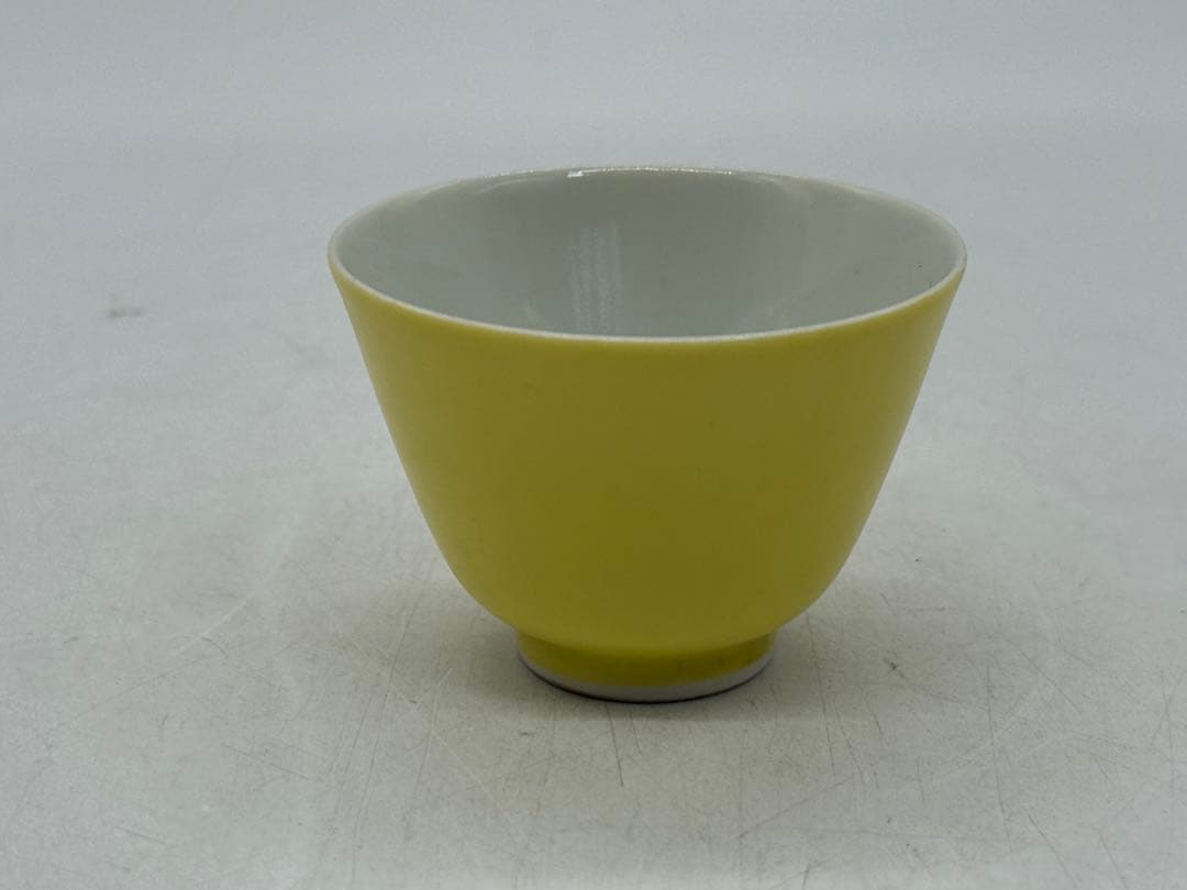 江戸　古清水　黄釉小杯ペア　亀水作　高級茶器　殻手　送料込み250819