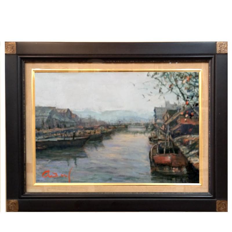 ☆ 佐藤あつ子 ☆「雨の小樽運河」油絵　P６号