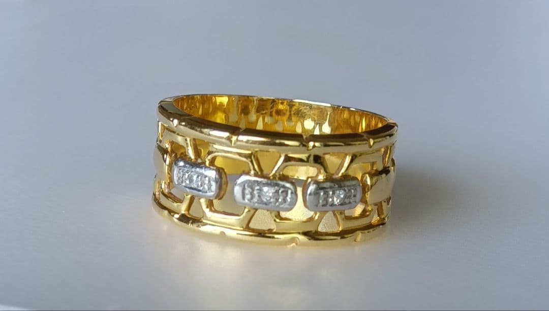 K18xPt900 コンビリング メレダイヤ3石 0.02ct