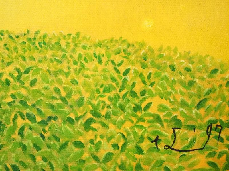 人物画　油絵　奈良美智　女の子と草原　F6　額付き　手描き　肉筆