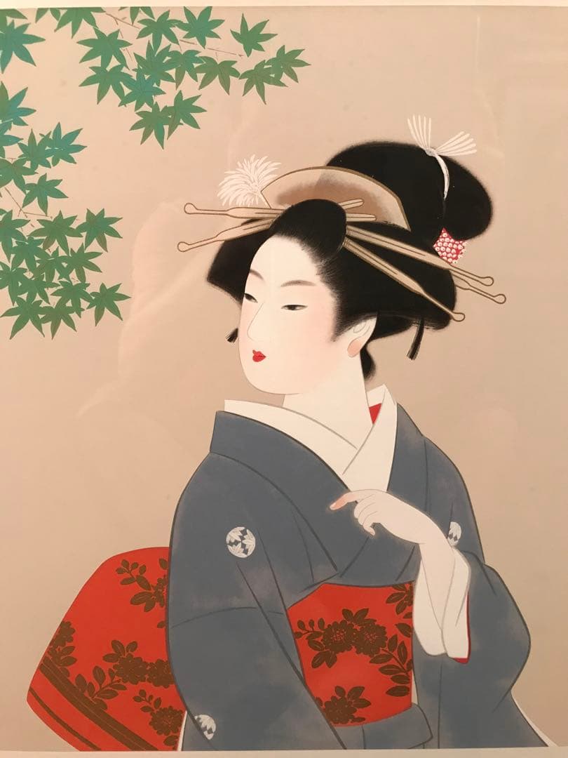 タビさま専用　上村松園「若葉」デジタルプリント・シルクスクリーン併用　落款有