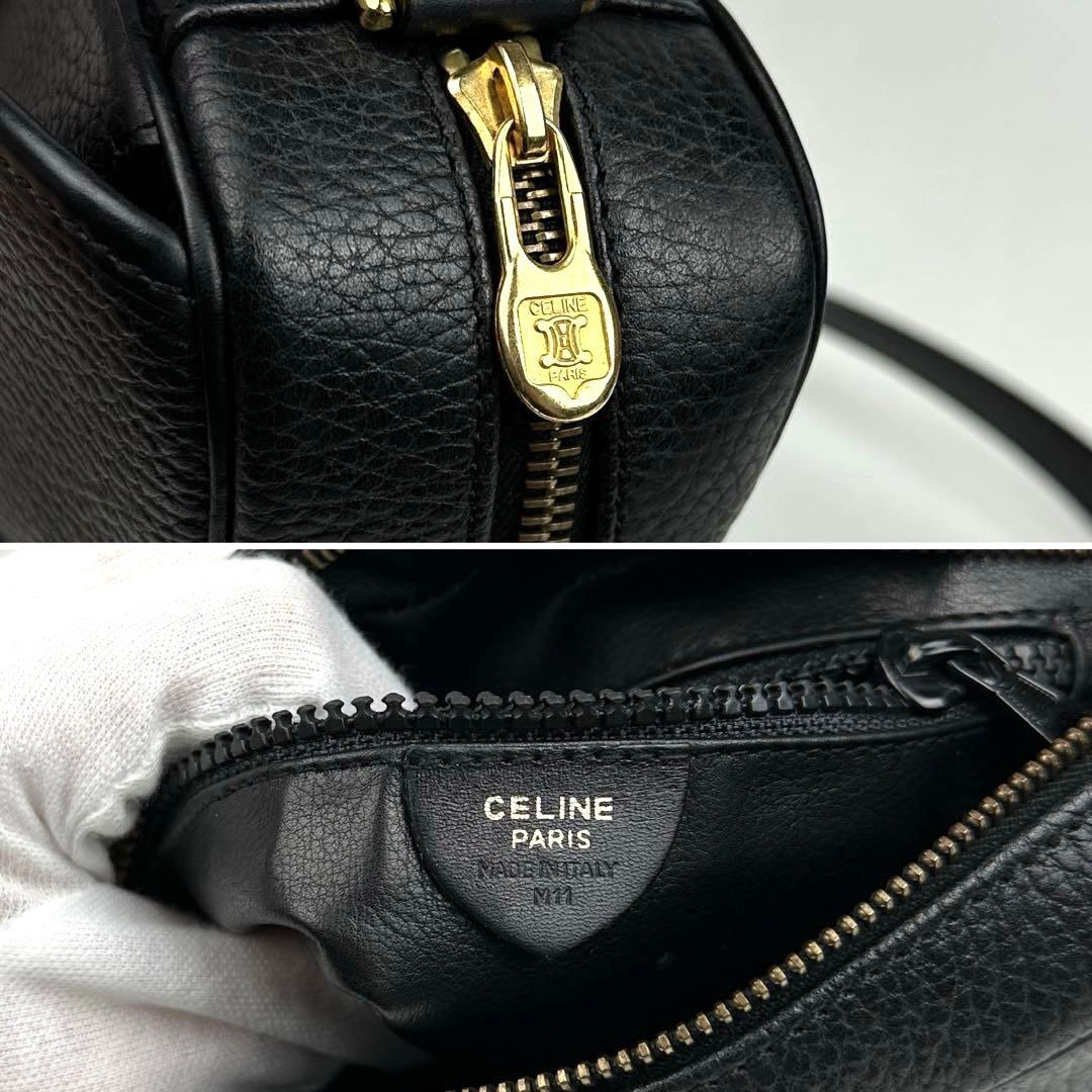 美品■セリーヌ ショルダーバッグ クロスボディ オールレザー ブラック オールド