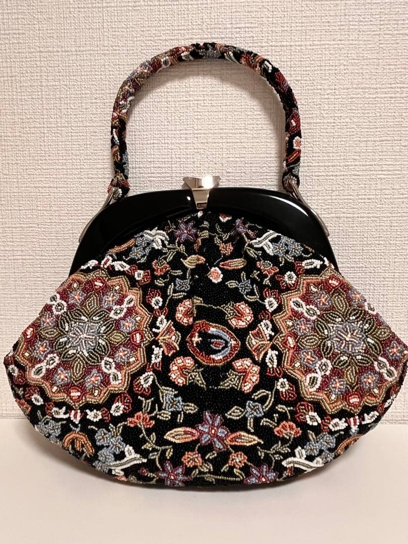 美品　総ビーズバッグ　昭和レトロ　和装　がま口