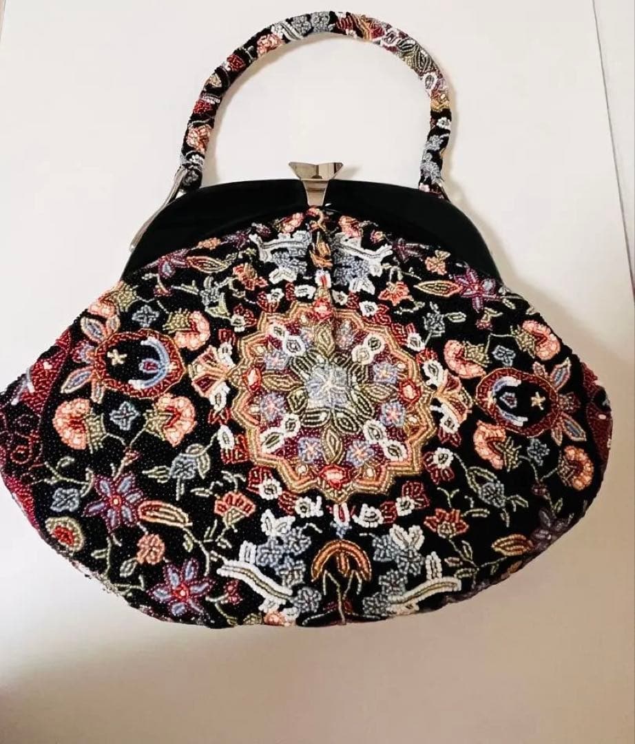 美品　総ビーズバッグ　昭和レトロ　和装　がま口