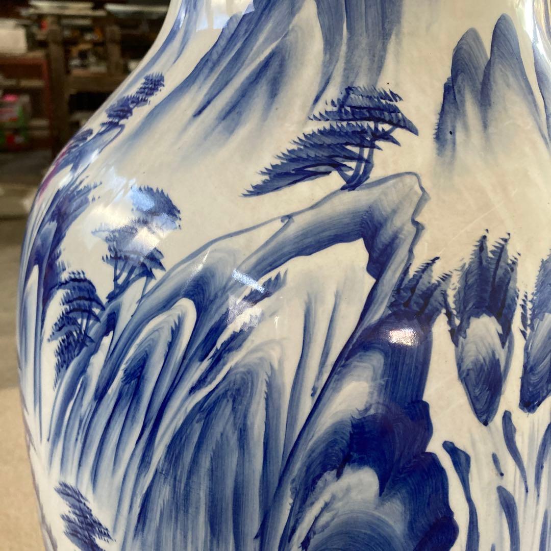 引き取り可能 特大 青 染付 山水図 大花瓶 高さ91.5cm