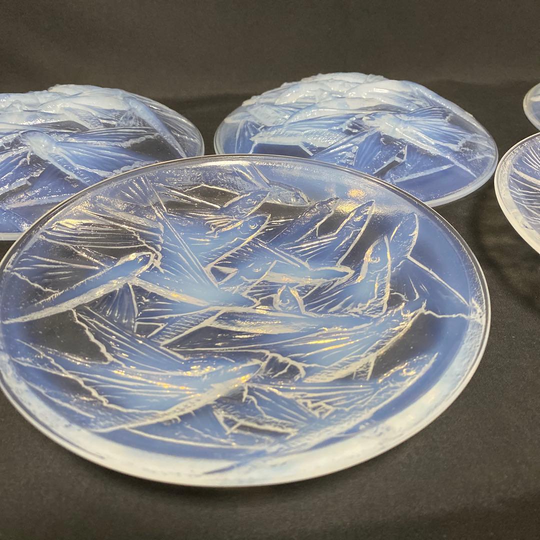 小柴外一　オパールセント　乳白　ガラス　トビウオ　中皿　5枚　セット