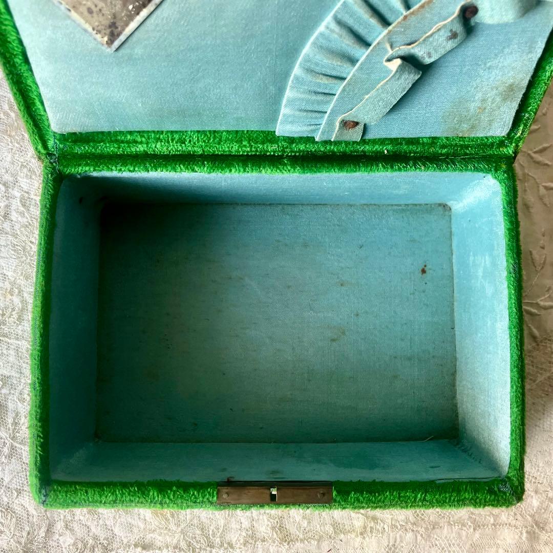 ベルベットメルスリーボックス　ジュエリーケース　グリーン水色フランスアンティーク