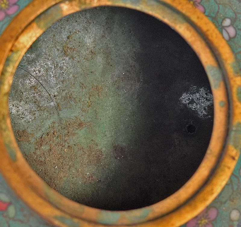 中国　古七宝琺瑯彩　花唐草文　三足蓋爐　香炉　M　R8546