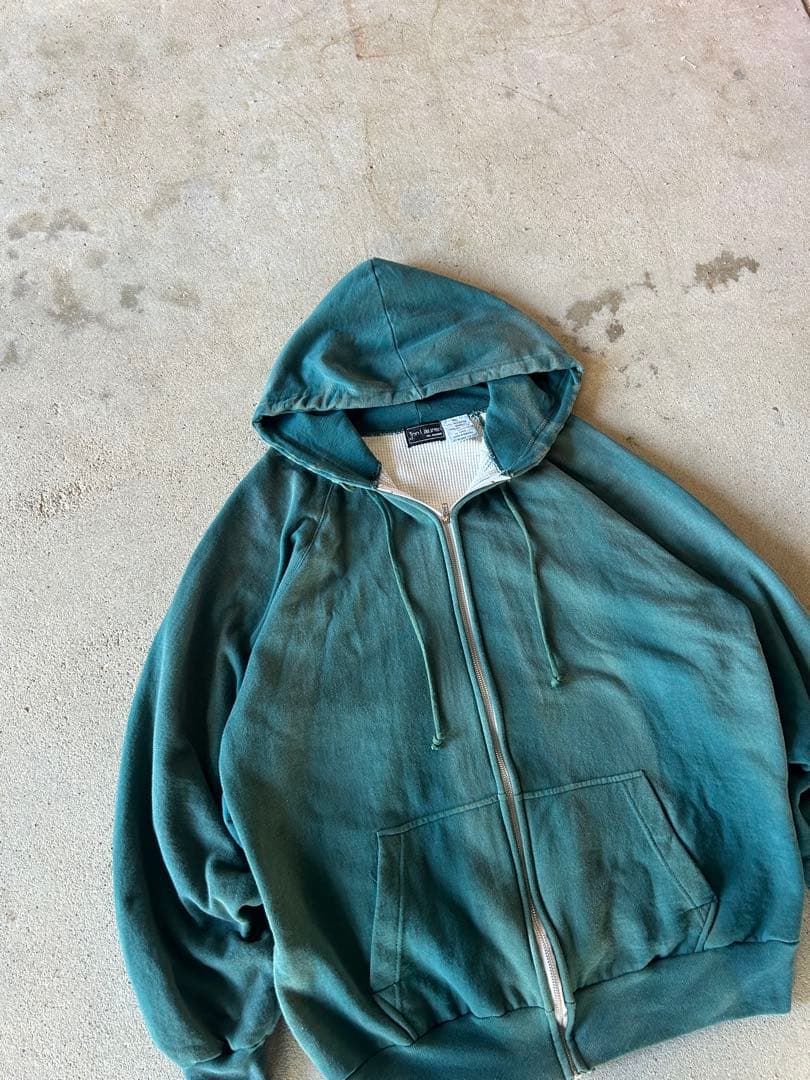 80s サーマル ダブルフェイス ジップパーカー ルーマニア製　フェード