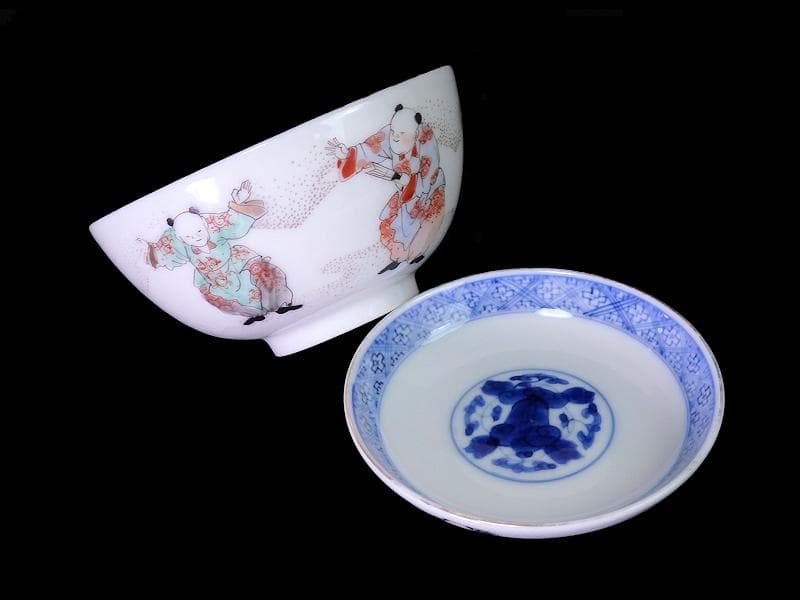 古伊万里　金襴手　唐子　童戯の図　蓋茶碗　E875ASA-CPg