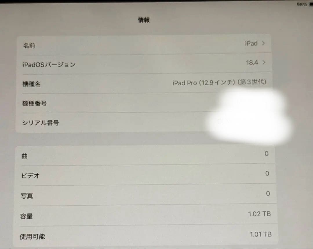 第3世代 iPad Pro 12.9 Wi-Fi+Cellular 1TB