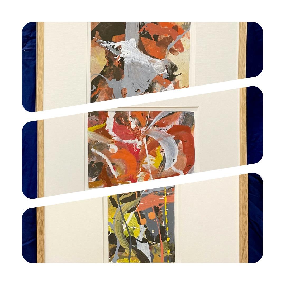 ◇素敵な抽象画を3点まとめてどうぞ◇堀内袈裟雄 ガッシュ 額装 一点物 NY