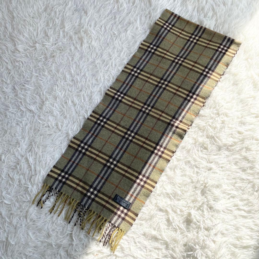 【希少色】Burberrys カシミヤ100% マフラー ノバチェック カーキ