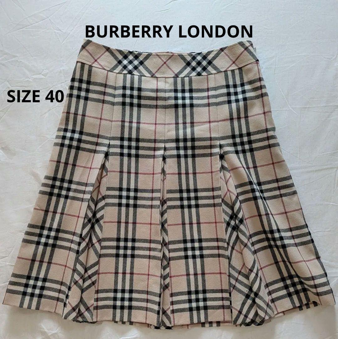 バーバリーロンドン ウール100% ノバチェックプリーツスカート 40 ひざ丈