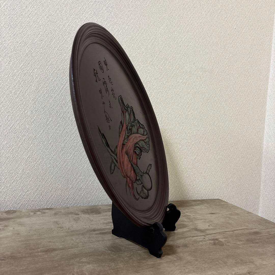 時代　彫抜色絵絵替丸盆　讃岐彫象谷塗　5枚　古盆　古木箱有〈検 烏城　四国　鎌倉