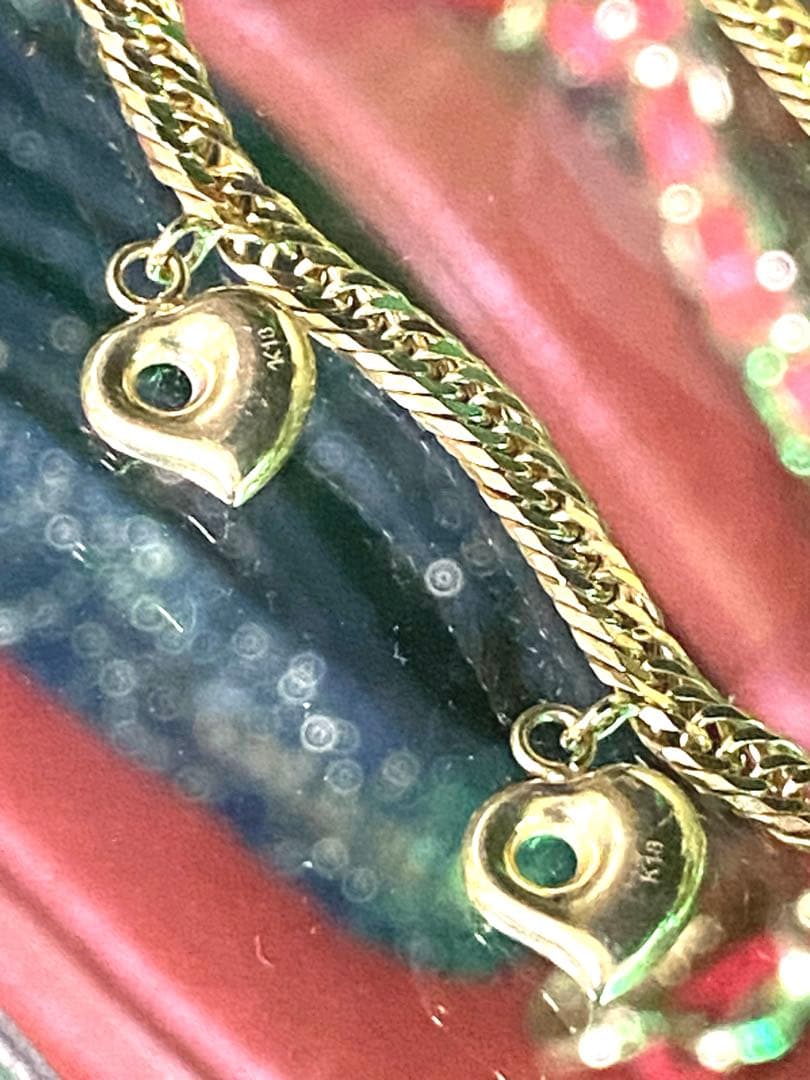 K18 YG 喜平8面トリプル　ハートチャーム付き　ブレスレット