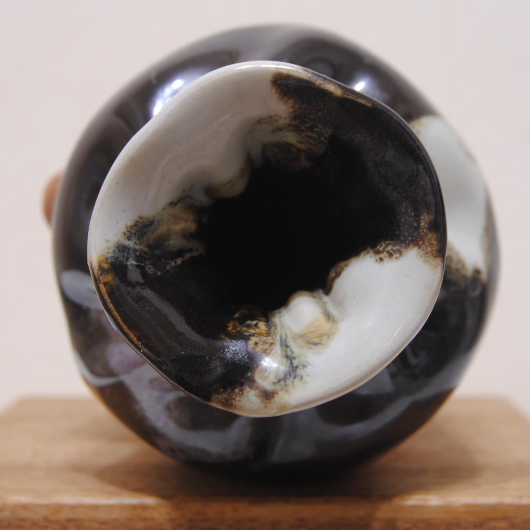 井上良斎 高浮彫 花生 花瓶 隅田焼 東京焼 SUMIDA TOKYO 辰砂釉