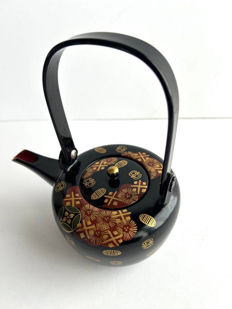 会津塗 黒塗 絵島型 四ツ揃 お屠蘇器 漆器セット 木箱入 金彩 鶴文様 松竹梅