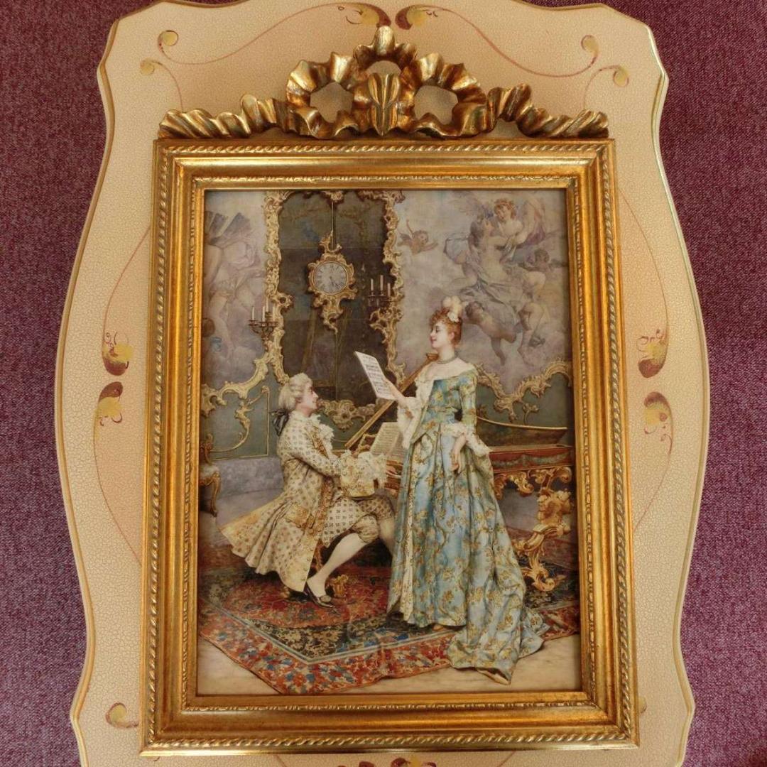 ロココ調　貴族の額絵　レッスン　アンティークゴールド　アクリルセット