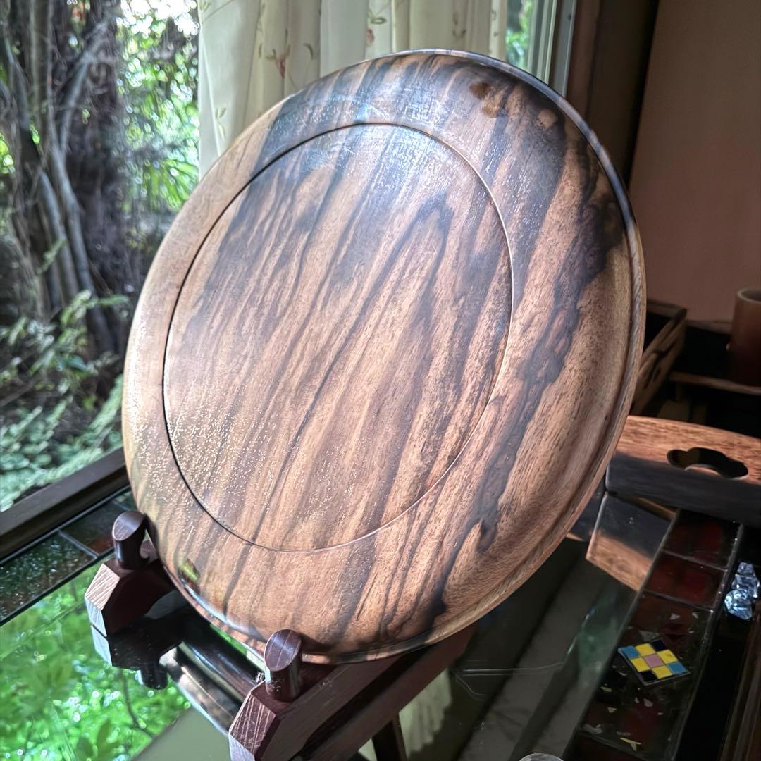 感謝お嫁入り‼️KUROGAKI孔雀杢なめらか白❌黒黒柿孔雀杢大盆