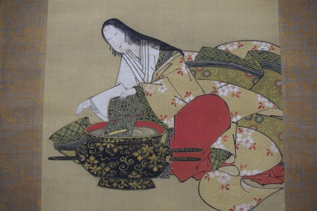 【真作】長谷川雪嶺/小野小町春秋山水図/三幅対/掛軸☆宝船☆Y-204　JM