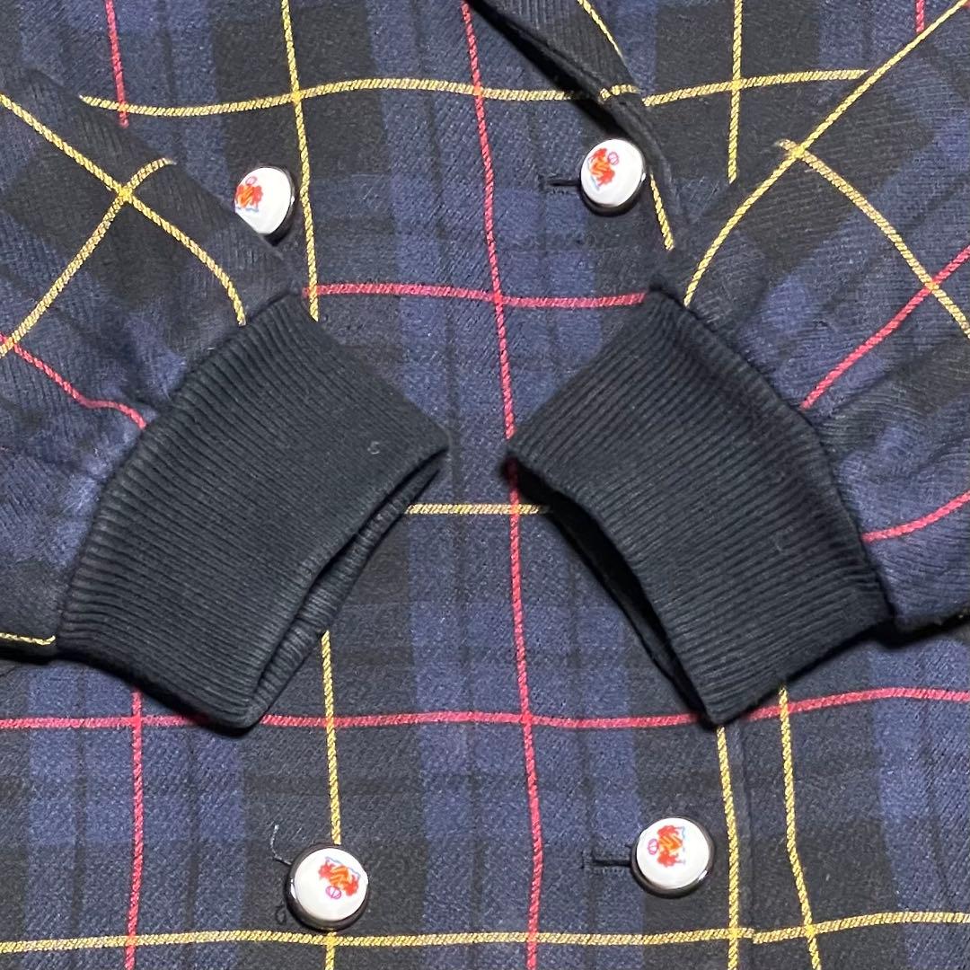 【メゾンレネール】美品チェック ダブル チェスター ロング エンブレム ネイビー