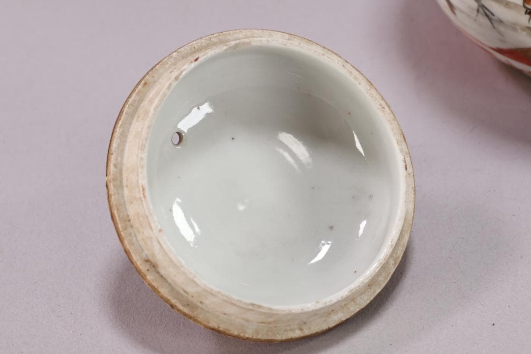 明治期　九谷造　赤絵　花鳥唐子図　注水　急須　重さ347ｇ　茶道具　煎茶道具