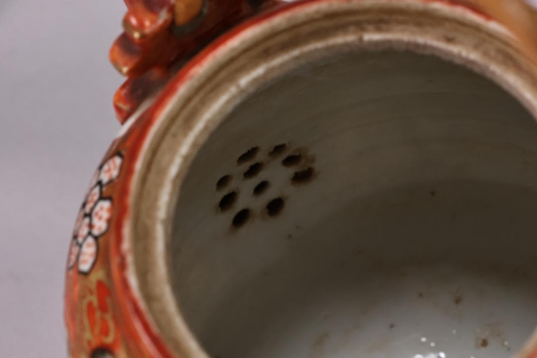 明治期　九谷造　赤絵　花鳥唐子図　注水　急須　重さ347ｇ　茶道具　煎茶道具