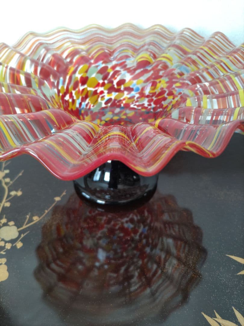 色変わり色吹雪文様　マーブル柄　コンポート