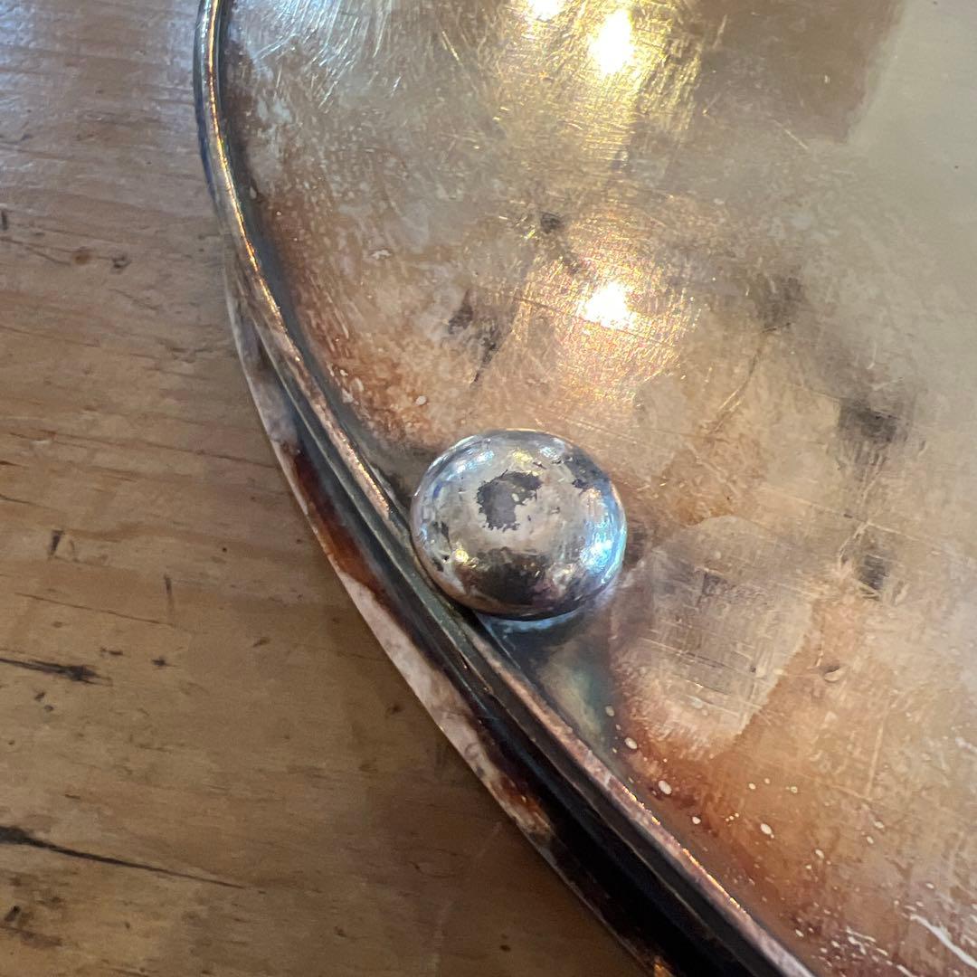 英国アンティーク 彫刻模様 オーバルトレイ