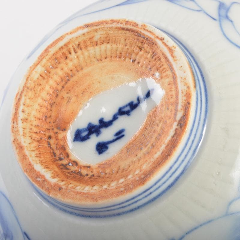 瀬戸焼　河本礫亭作　染付　寿老文茶碗　共箱　V　6680