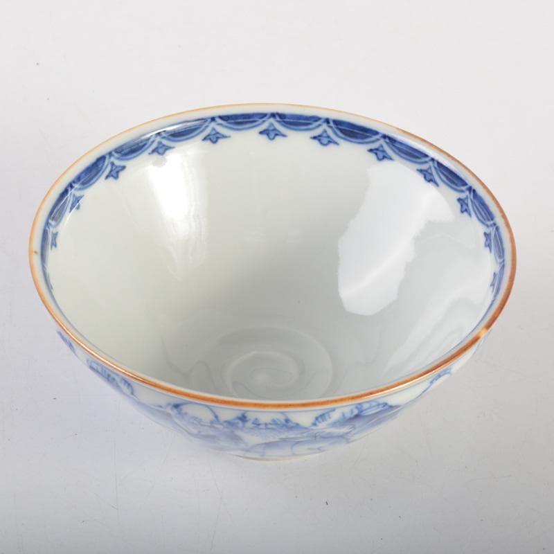 瀬戸焼　河本礫亭作　染付　寿老文茶碗　共箱　V　6680