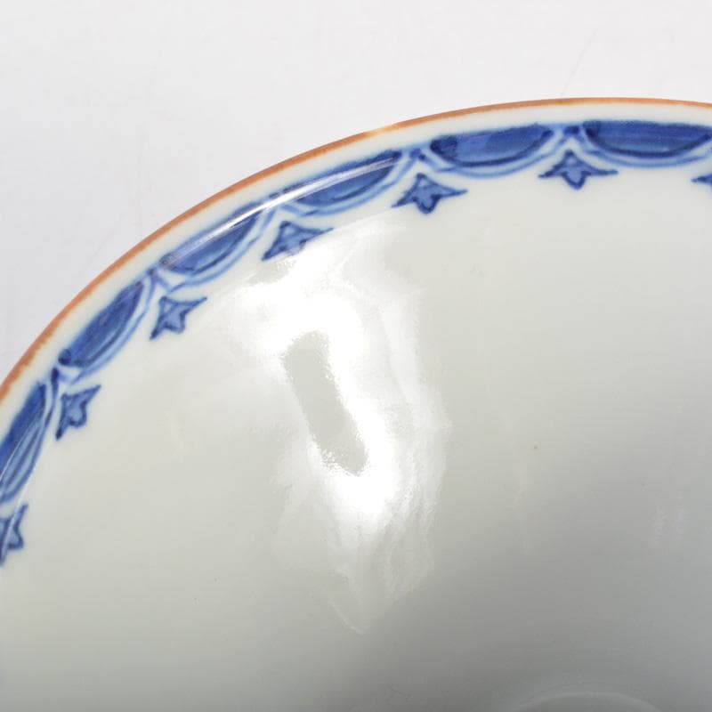 瀬戸焼　河本礫亭作　染付　寿老文茶碗　共箱　V　6680