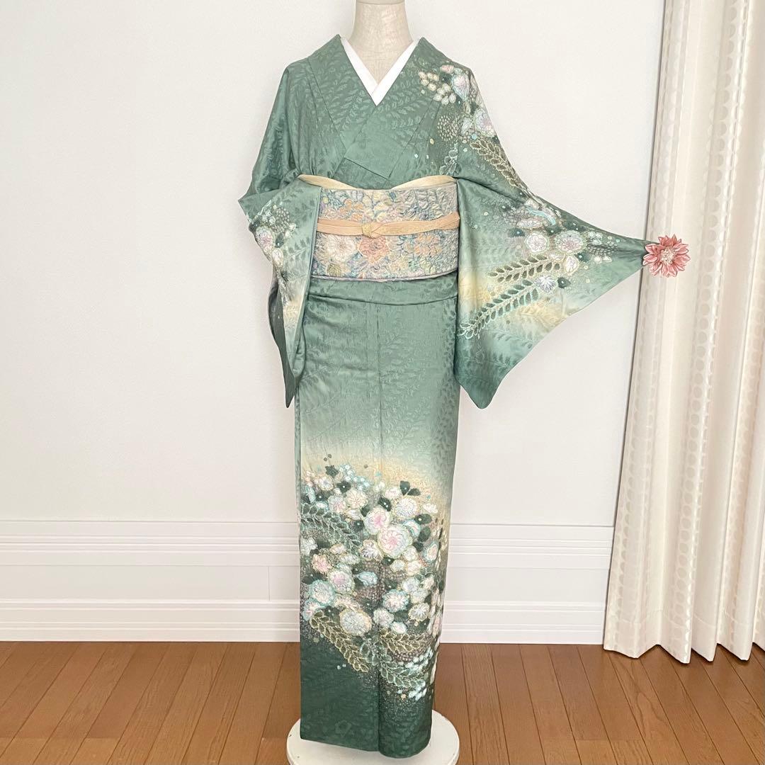 デイブ様リクエスト辻が花付下げ訪問着 正絹着物トールサイズ裄丈67帯セット