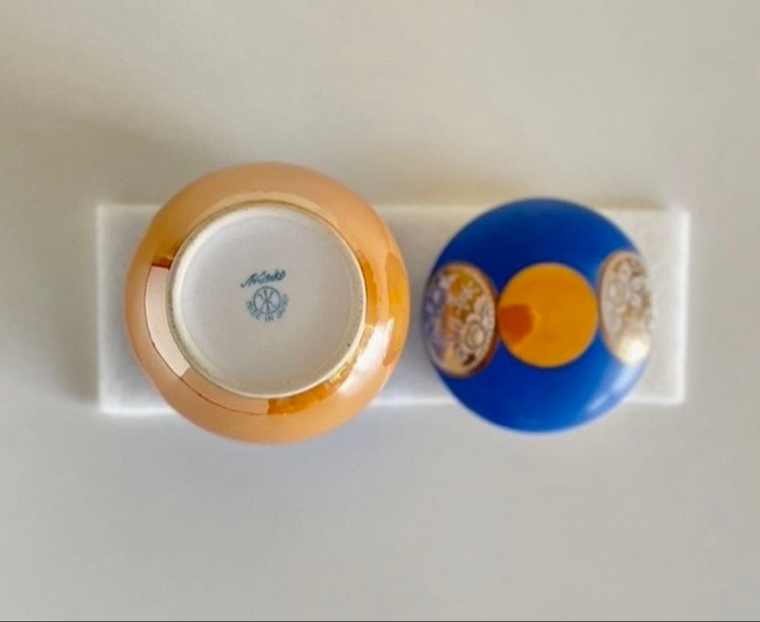 ノリタケ　青とベージュのトリンケットボックス