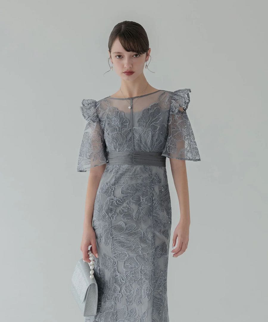 LEJA フラワーレースシアーフリルマーメイドワンピースドレス S