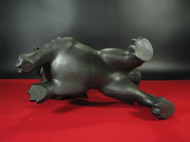 大型 銅獅子 玉乗 置物 c536