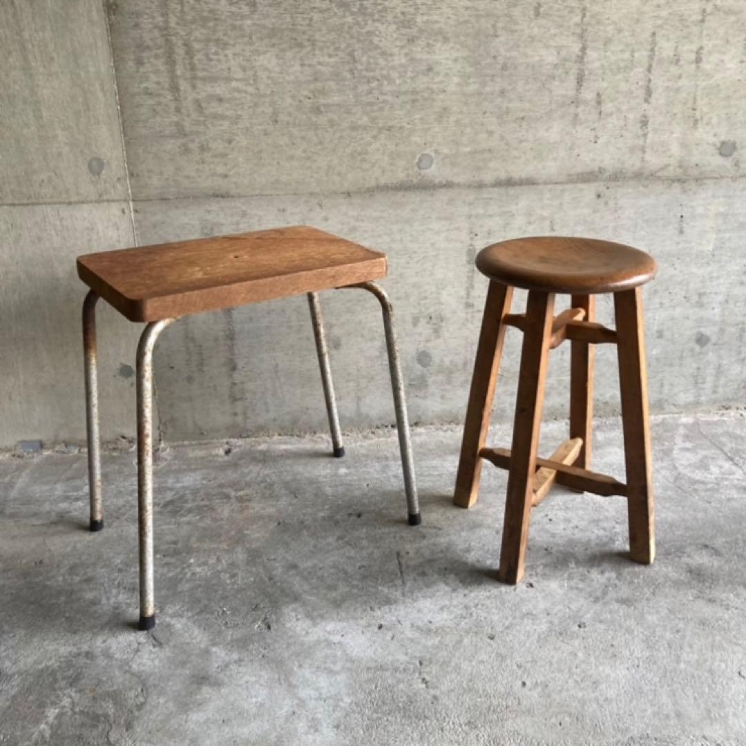 古いスツール チェア 椅子 サイドテーブル 置物台 木製 鉄製 アイアン レトロ