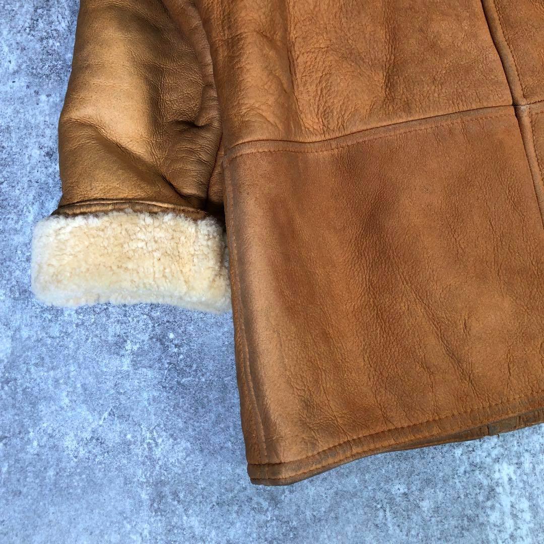 90s ムートンコート　本革　ボア　ウルグアイ製【L相当】レザーコート ブラウン