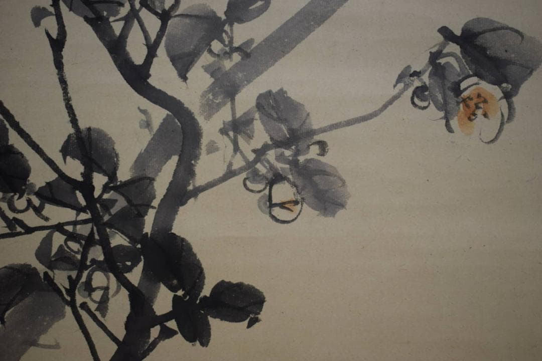 真作/松村景文/山茶花小禽図/布袋屋掛軸HI-349