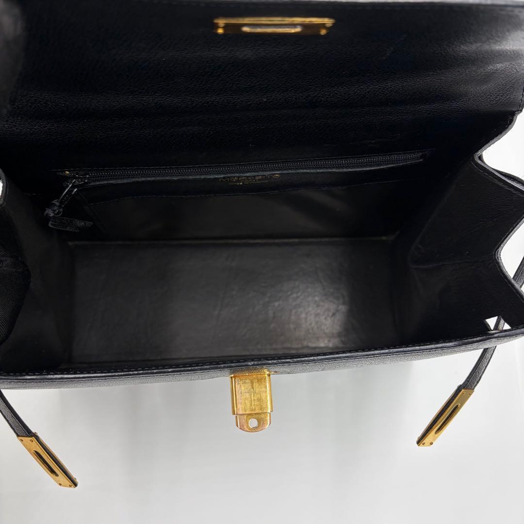 極美品✨モラビト ハンドバッグ スカラ 本革 黒 ターンロック ゴールド 896
