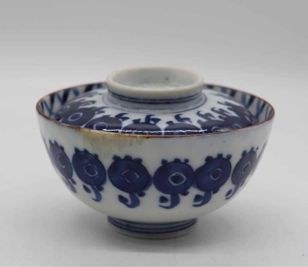 中国　清時代　道光庚子年製　染付蓋茶碗ペア　送料込み0424