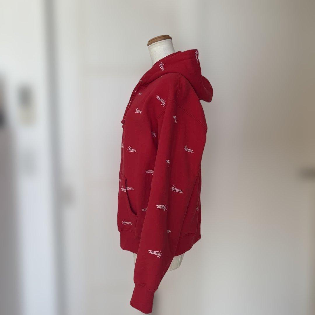 supreme赤 ロゴ刺繍 フルジップパーカー