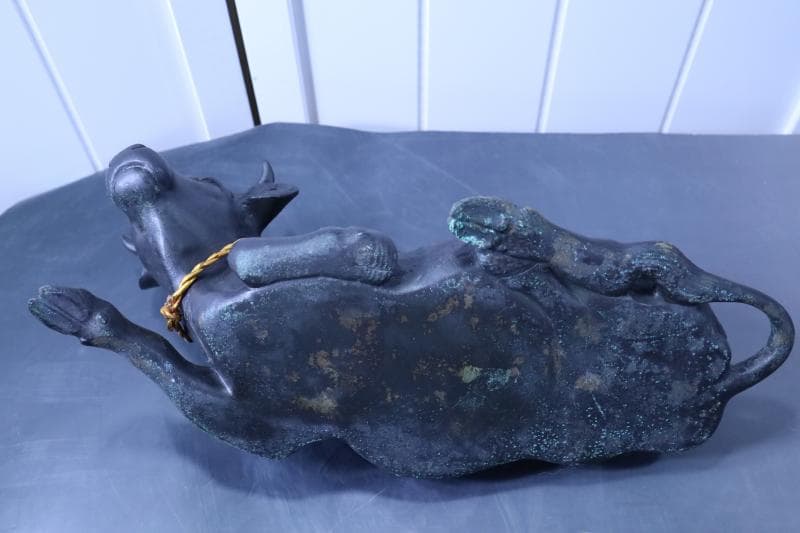 高岡銅器◆鋳銅古銅【夫婦牛】床置き　全幅33㎝/28㎝　重さ4.2キロ/2キロ