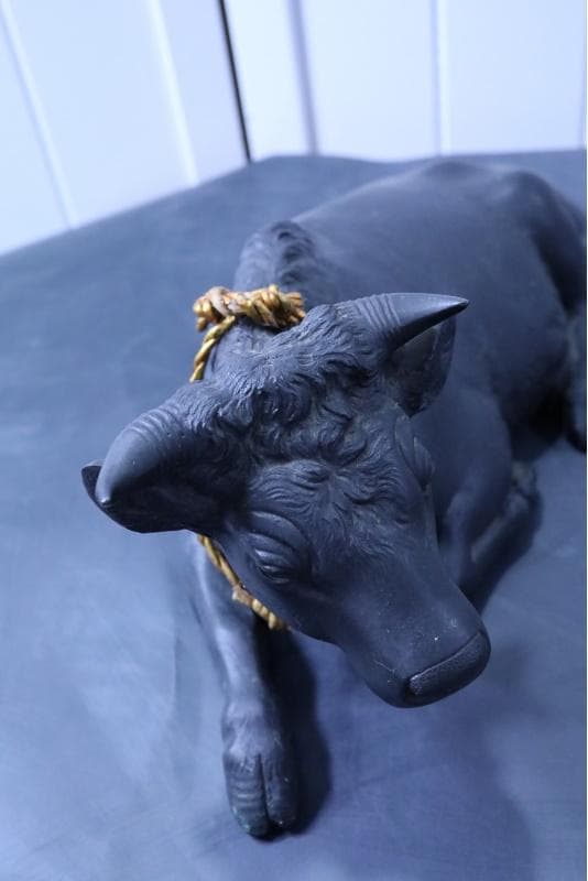 高岡銅器◆鋳銅古銅【夫婦牛】床置き　全幅33㎝/28㎝　重さ4.2キロ/2キロ