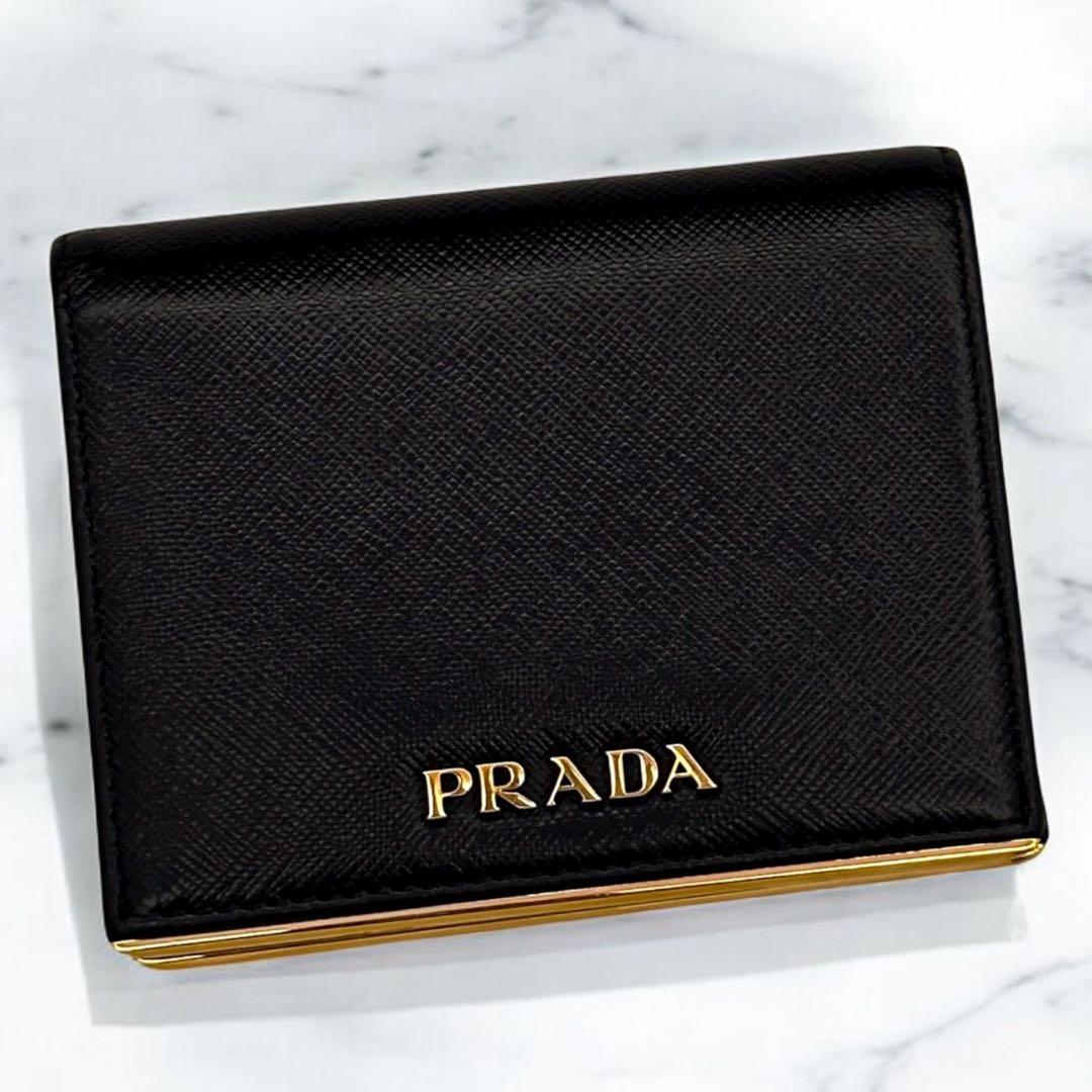 極美品 箱付 プラダ サフィアーノ 二つ折り財布 小銭入れ  カード ロゴ