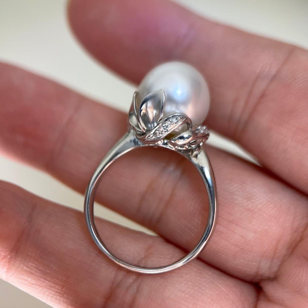 【新品】Pt900天然海水白蝶真珠リングダイヤモンドリング