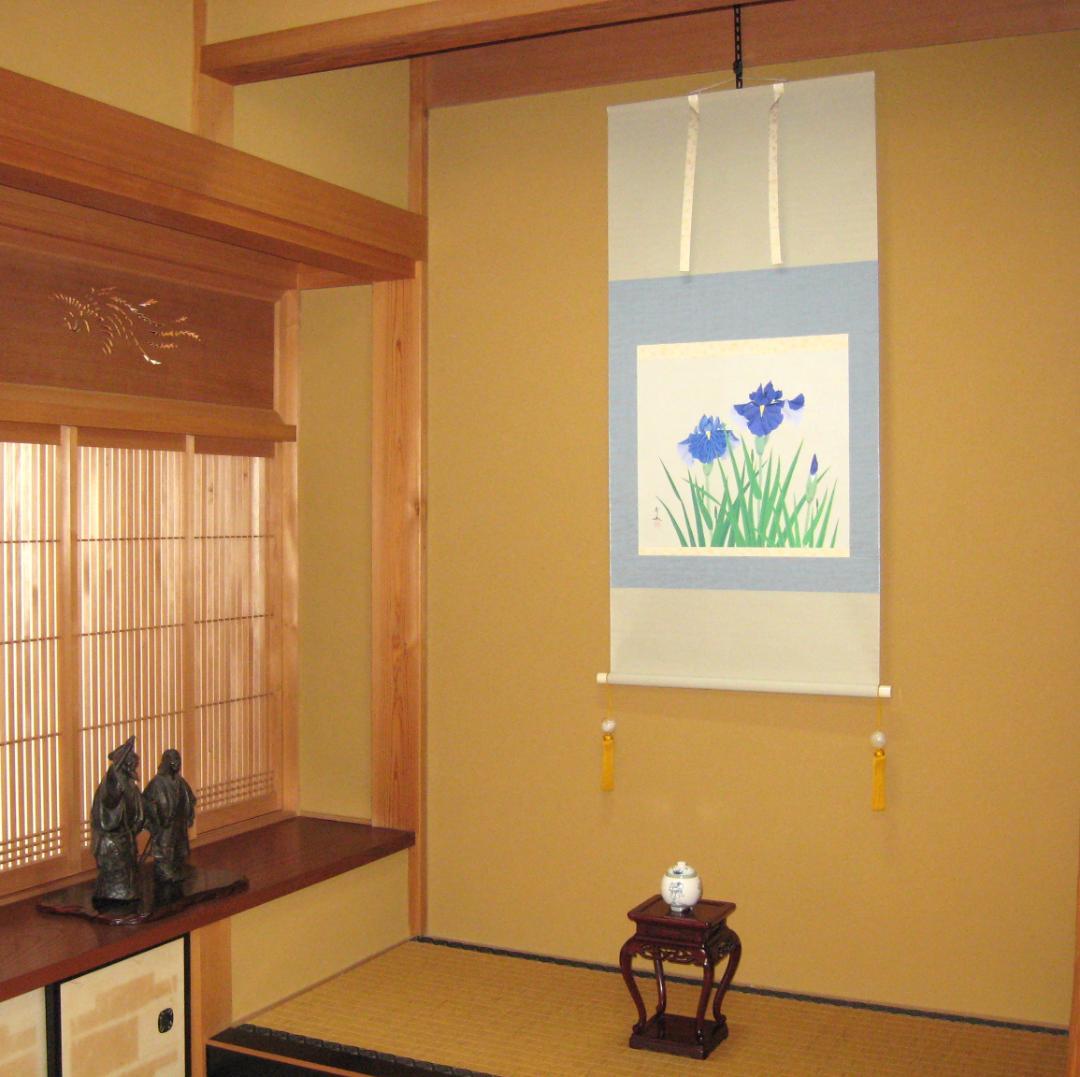 【真筆】 掛け軸 掛軸　菖蒲（しょうぶ）◆井上秀城　共箱・タトウ箱付