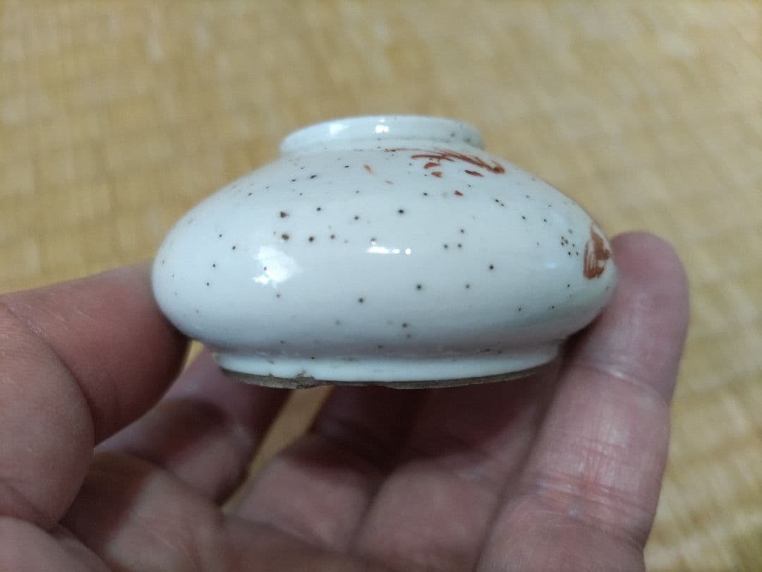 中国　赤絵　文房・水盂　獅子図・清朝・小壷