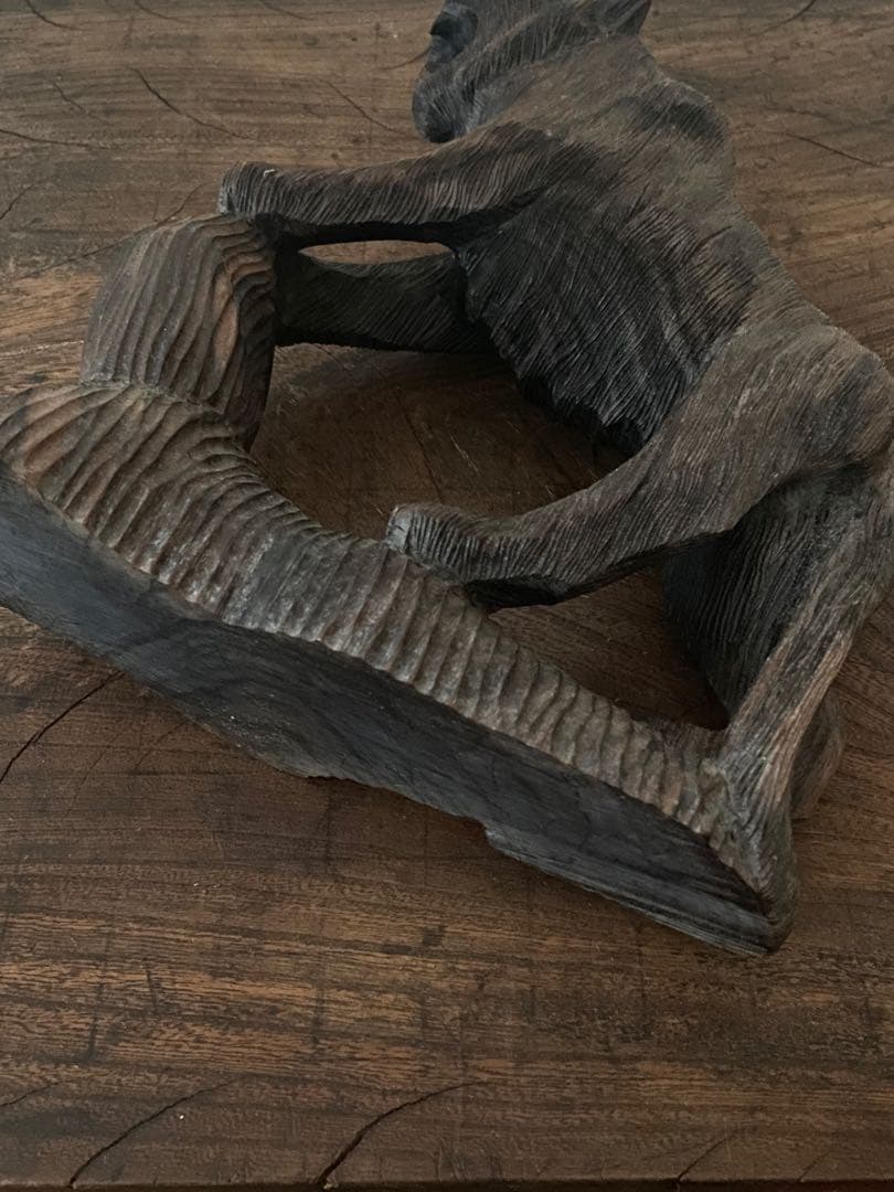 清末 中国古玩 黒檀 熊彫刻｜100年以上前 書斎飾り